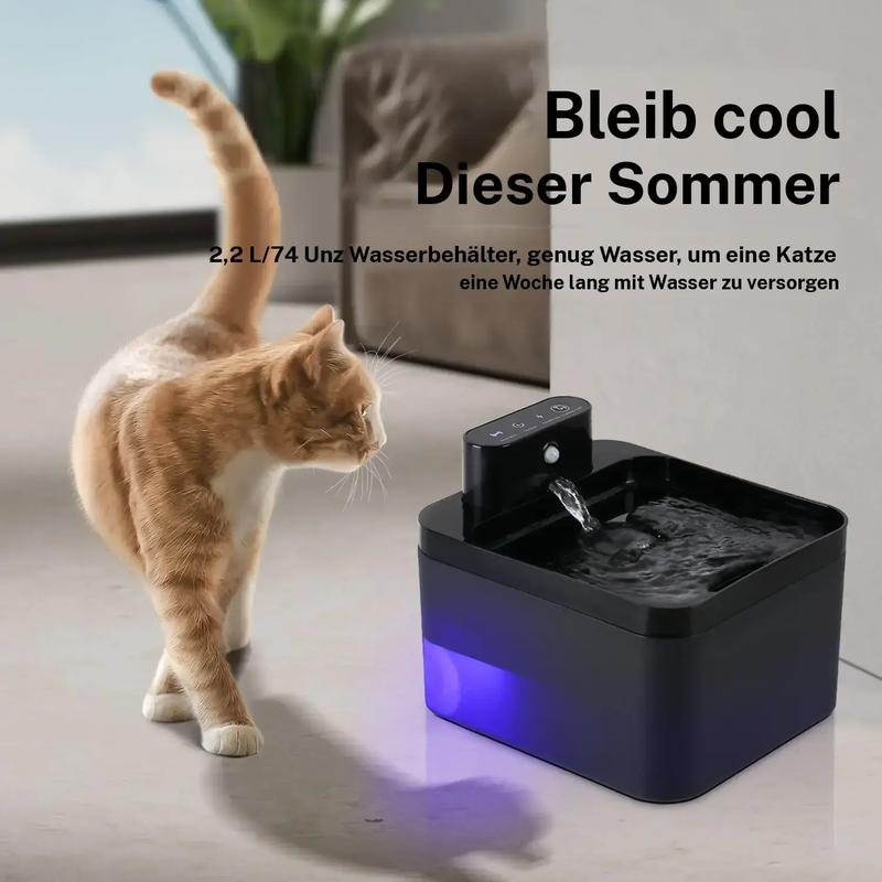 Automatischer Katzenwasserbrunnen, 2,2 l, batteriebetriebener Haustierbrunnen mit Bewegungssensor, kabelloses, geräuschloses Design für Hunde und Katzen