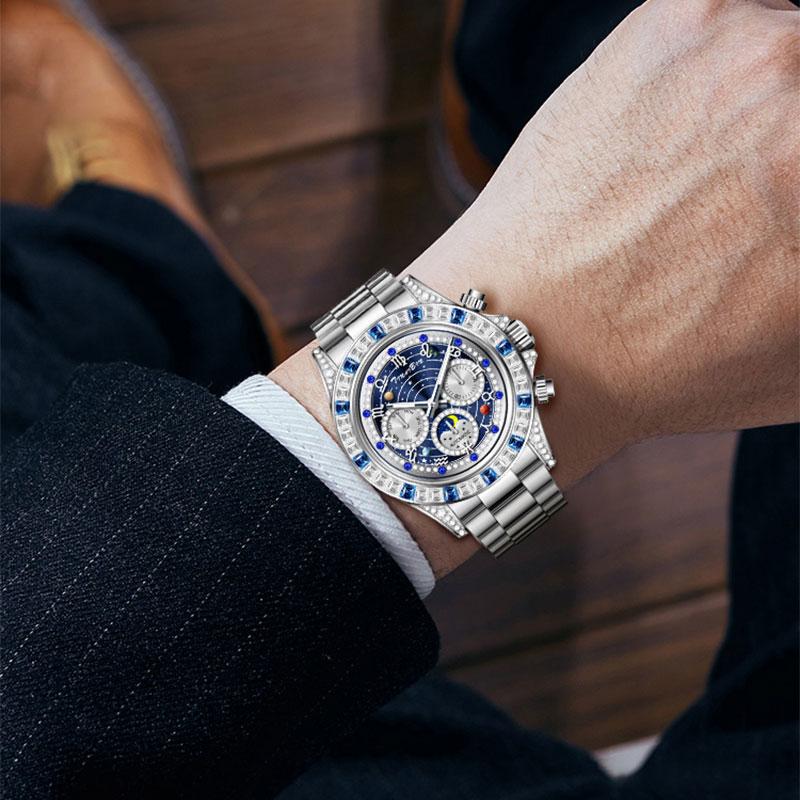 ✨🔮TINAIBIN Zwölf Sternzeichen & Sternenhimmel Diamant Automatikuhr Skelett Herrenuhr