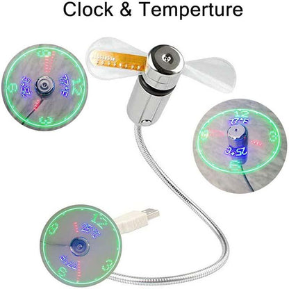 🔥2026 Heiße Produkte USB Ventilator mit LED Uhr & Temperaturanzeige, Flexibler Schwanenhals Lüfter, Leise & Sicher für Büro, Homeoffice & Reisen