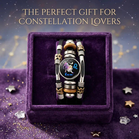 💥Last-Minute-Angebot – 50 % Rabatt ☪️Im Dunkeln leuchtendes Lederarmband mit Sternzeichen für Männer und Frauen (6,9/8,1 Zoll)♑️