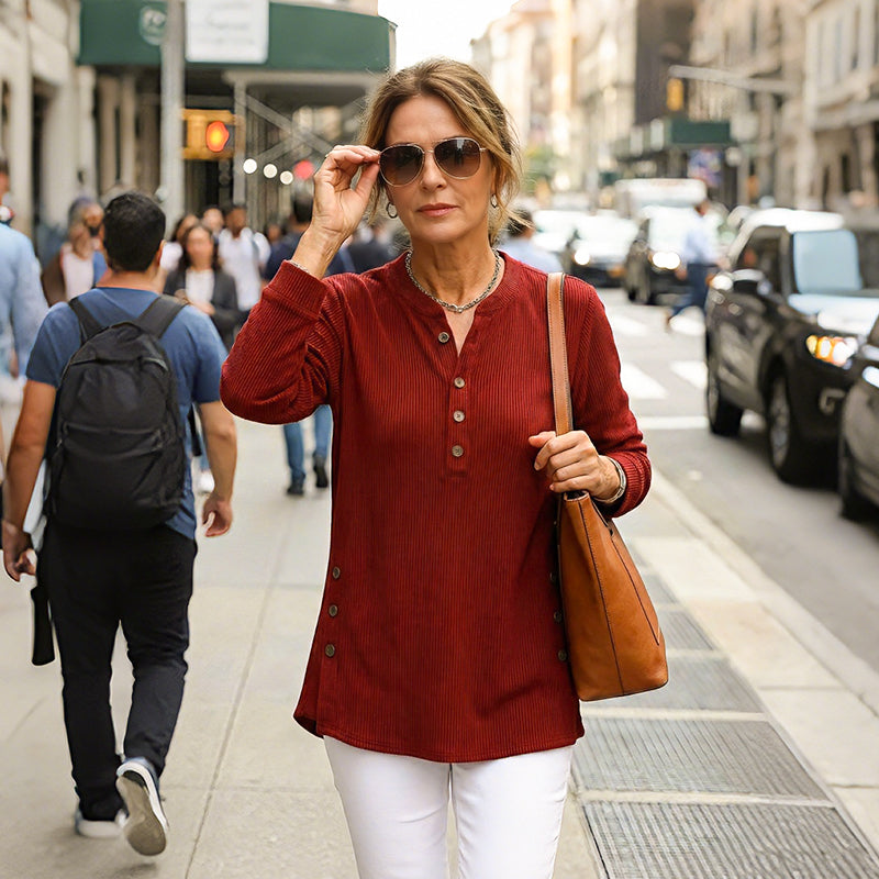 👔 50 % RABATT !!✨Damen Cordbluse mit Henley-Ausschnitt——Ihr Allrounder für jeden Anlass