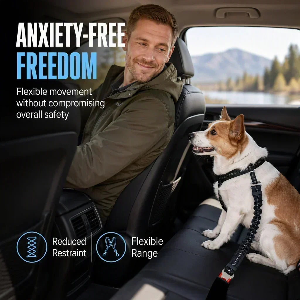 🐶🚗 Reflektierender und elastischer Sicherheitsgurt für Haustiere – Verstellbares Rückhaltesystem für das Auto mit Stoßdämpfer