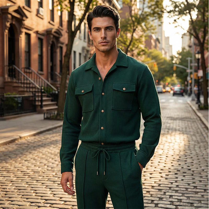 🔥Herren-Set aus Waffel-Button-Down-Jacke und Hose