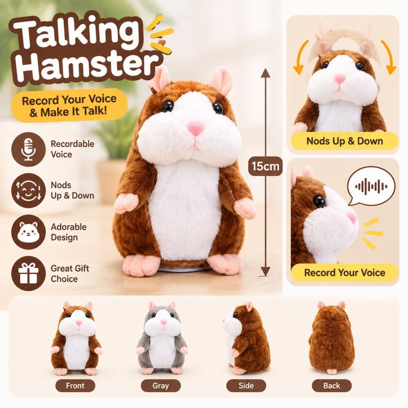 🔥Sprechender Hamster als Plüschtier – wiederholt alles, was man sagt, schüttelt automatisch den Kopf, urkomischer Spaß für Kinder und Erwachsene