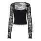 60% RABATT✨Einfarbiges Damen-T-Shirt – Spitzenblumenmuster, Gesplittete Rüschen & Transparente Ärmel für Romantischen Look ✨