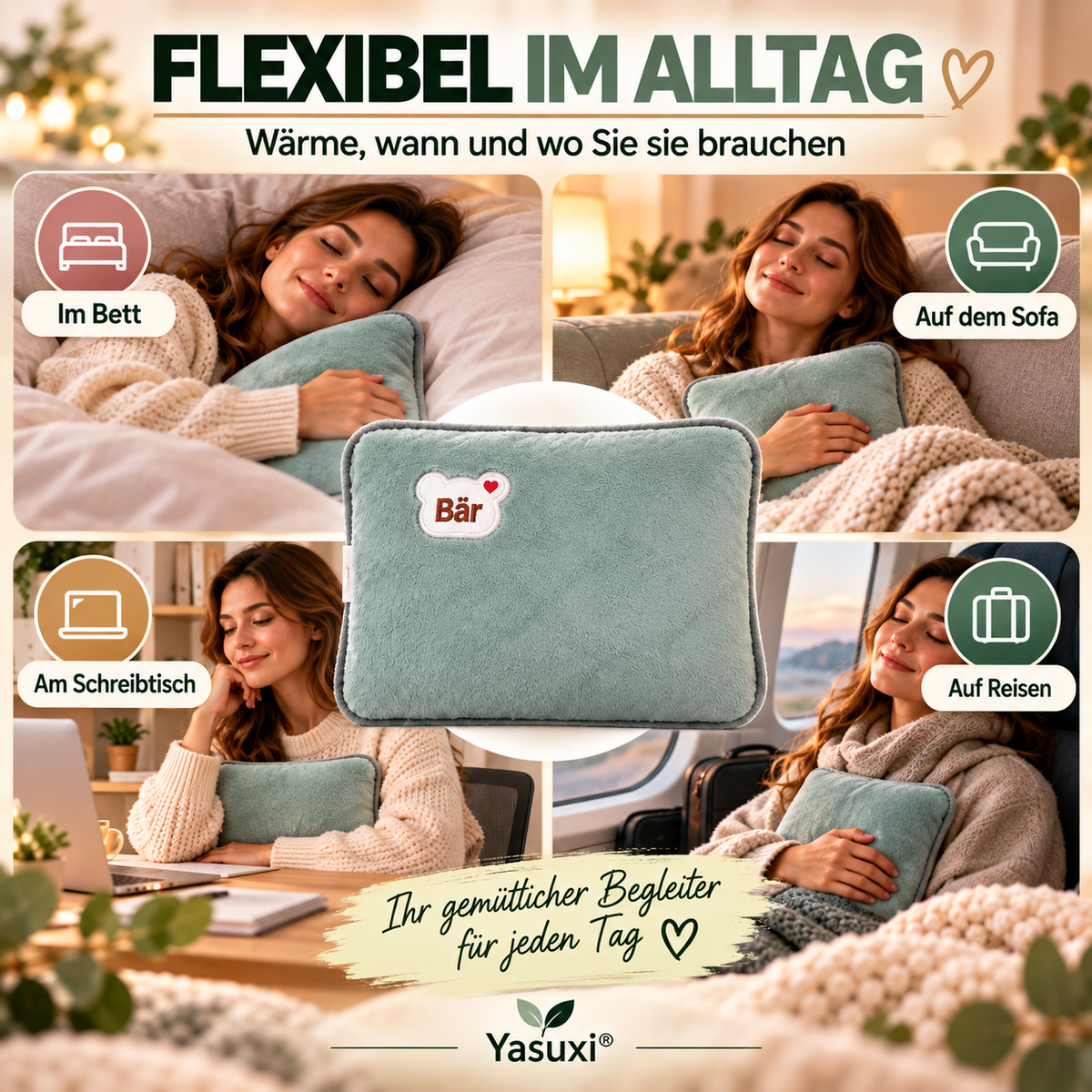 Wiederaufladbare elektrische Wärmflasche – Schnelle Heizung & Kuschelweicher Bezug