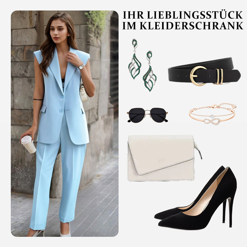 📦Versandkostenfrei !! 💖Stilvolles Set aus ärmellosem Blazer und hoch taillierter Hose für Damen