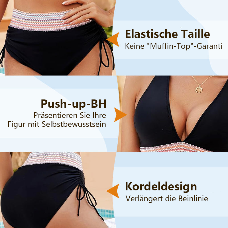👙 LIMITIERTER 50% RABATT! Patchwork-Bikini 2-teiliges Set, V-Ausschnitt High-Waist Badeanzug für Damen, 2 Farben
