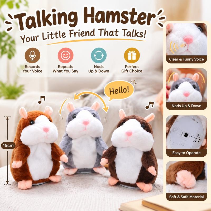 🔥Sprechender Hamster als Plüschtier – wiederholt alles, was man sagt, schüttelt automatisch den Kopf, urkomischer Spaß für Kinder und Erwachsene