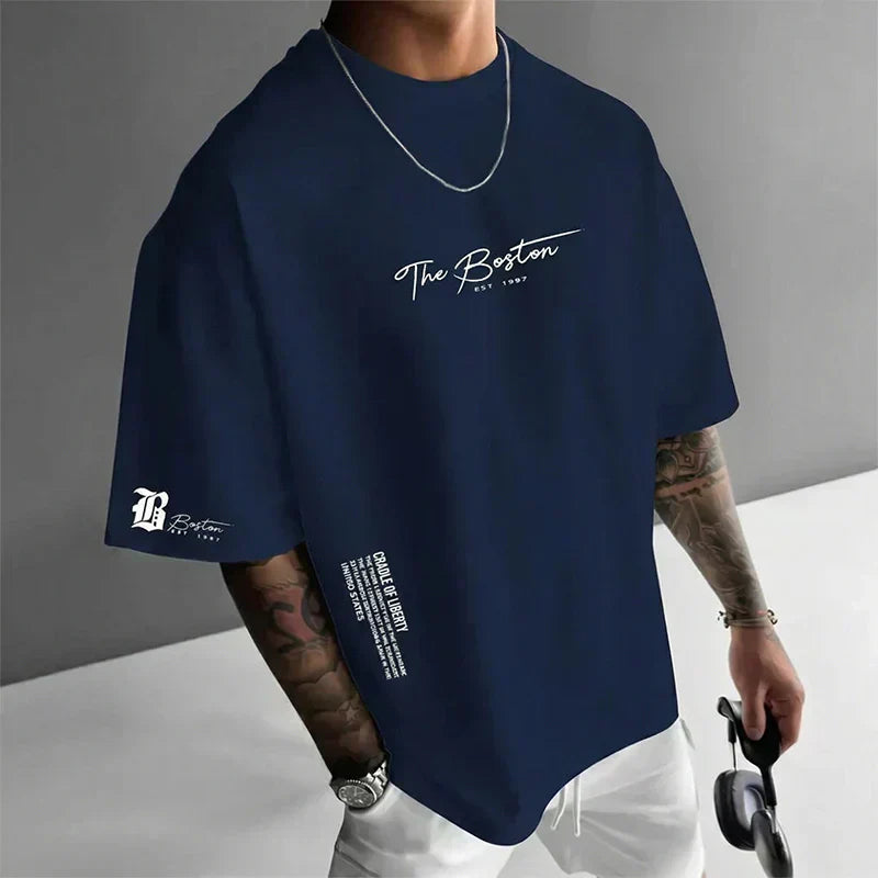 Herren Urban Style Loose Fit T-Shirt – Premium Baumwollmix, Lässiger Oversize-Schnitt & Grafikdruck
