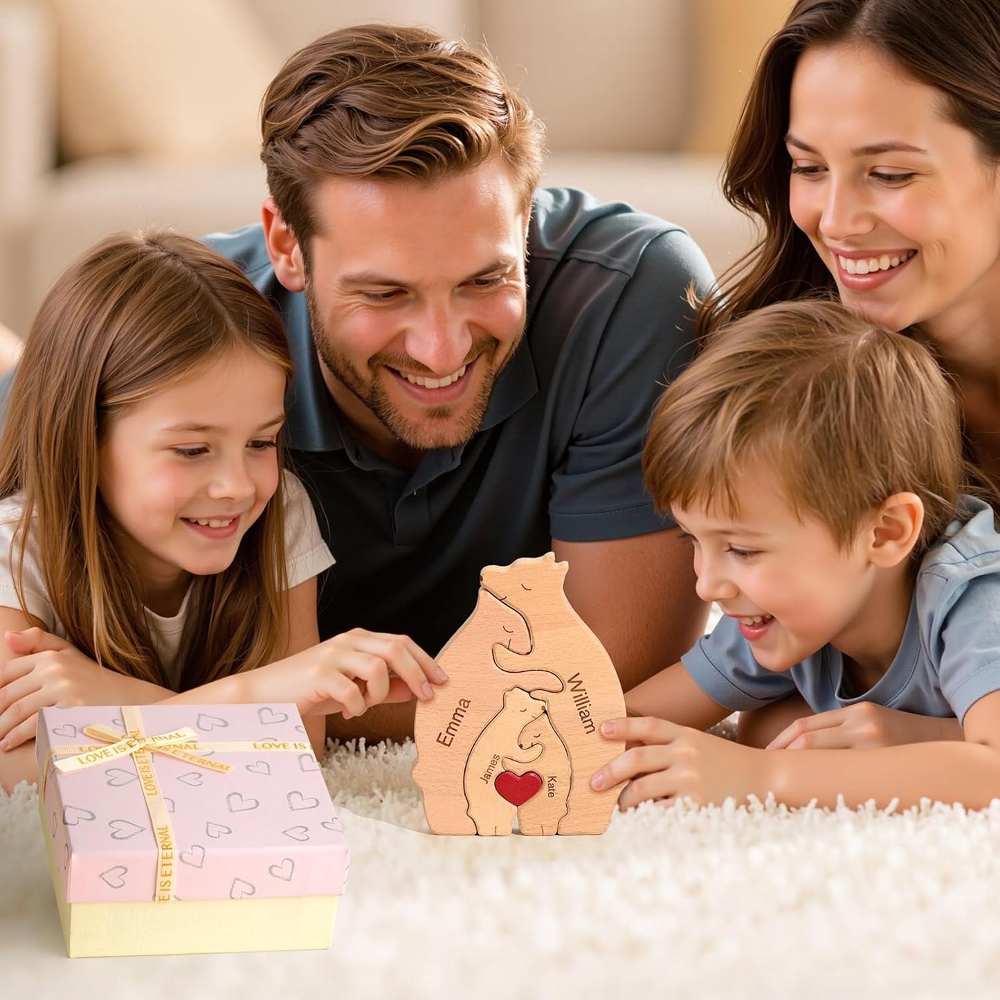 🧩❤️🫂Bärenfamilie Umarmung Holzdekoration für Kinder🐻🎁