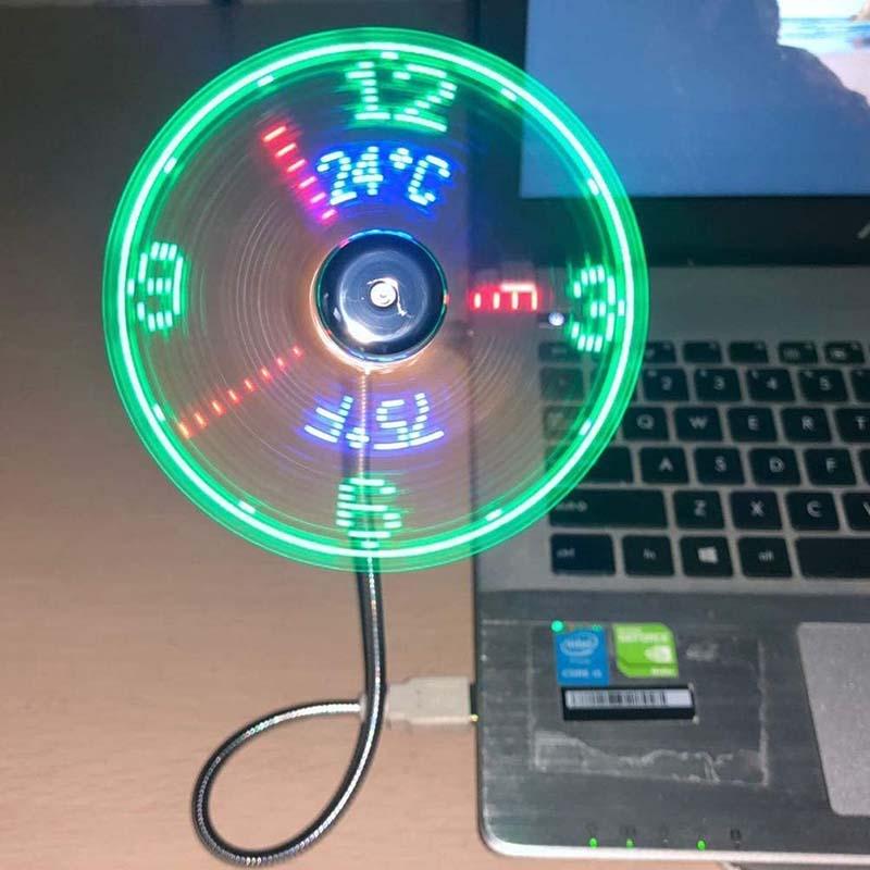 🔥2026 Heiße Produkte USB Ventilator mit LED Uhr & Temperaturanzeige, Flexibler Schwanenhals Lüfter, Leise & Sicher für Büro, Homeoffice & Reisen