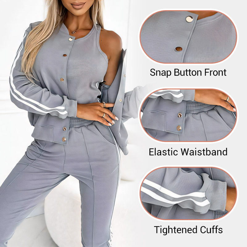 Dreiteiliges Set für Damen, bestehend aus einer Jacke und einer Baseballhose
