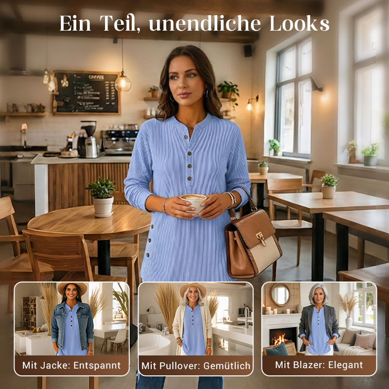 👔 50 % RABATT !!✨Damen Cordbluse mit Henley-Ausschnitt——Ihr Allrounder für jeden Anlass