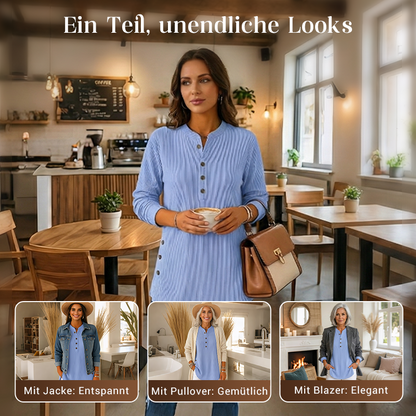 👔 50 % RABATT !!✨Damen Cordbluse mit Henley-Ausschnitt——Ihr Allrounder für jeden Anlass