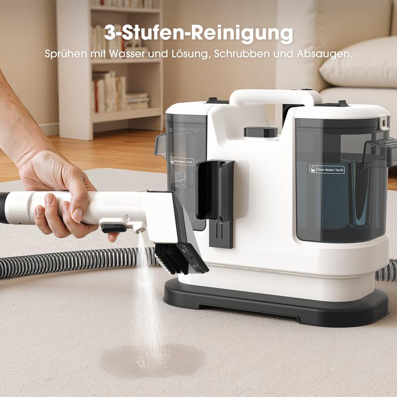 Stoffreinigungsgerät – Schwarz und Weiß, kann tiefgreifend Flecken auf Teppichen, Autositzen, Haustieren, Treppen, Sofas usw. entfernen, geeignet für Autos/Autopflege