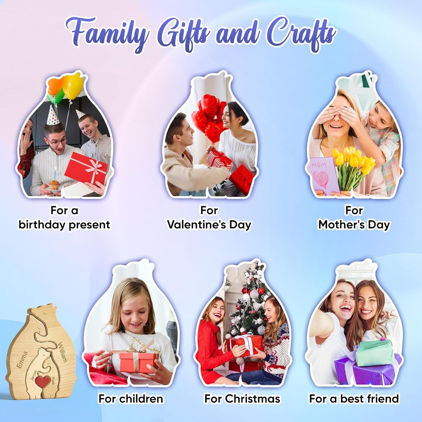 🧩❤️🫂Bärenfamilie Umarmung Holzdekoration für Kinder🐻🎁