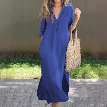 🔥Elegantes Kleid mit V-Ausschnitt und Schlitz