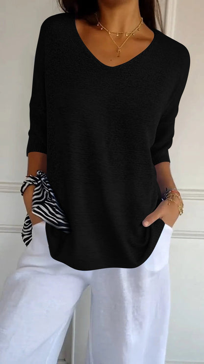 🌸 50% RABATT! 🧶 Unifarbenes Gestricktes Top mit V-Ausschnitt – Frühjahrsverkauf – Weich & Bequem, Zeitloser Look & Vielseitig Kombinierbar 👚