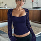 60% RABATT✨Einfarbiges Damen-T-Shirt – Spitzenblumenmuster, Gesplittete Rüschen & Transparente Ärmel für Romantischen Look ✨