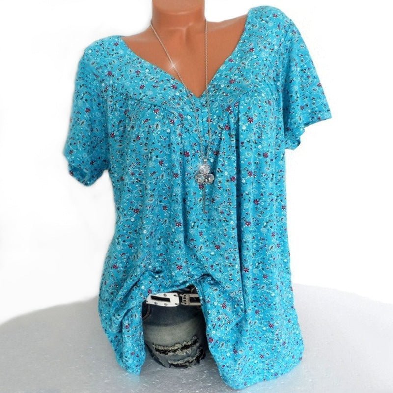 Damen Kurzarmbluse mit Frühlingsblumenprint – V-Ausschnitt, Atmungsaktiv & Knitterfrei für Frühling & Sommer 🌸👚