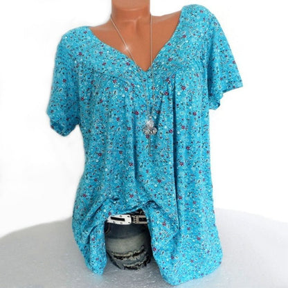 Damen Kurzarmbluse mit Frühlingsblumenprint – V-Ausschnitt, Atmungsaktiv & Knitterfrei für Frühling & Sommer 🌸👚