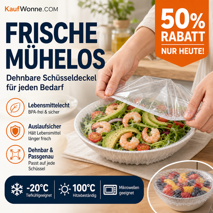 🥗 Einweg-Stretch-Lebensmittelabdeckhauben | 300 Stück | mikrowellengeeignet & gefrierfest