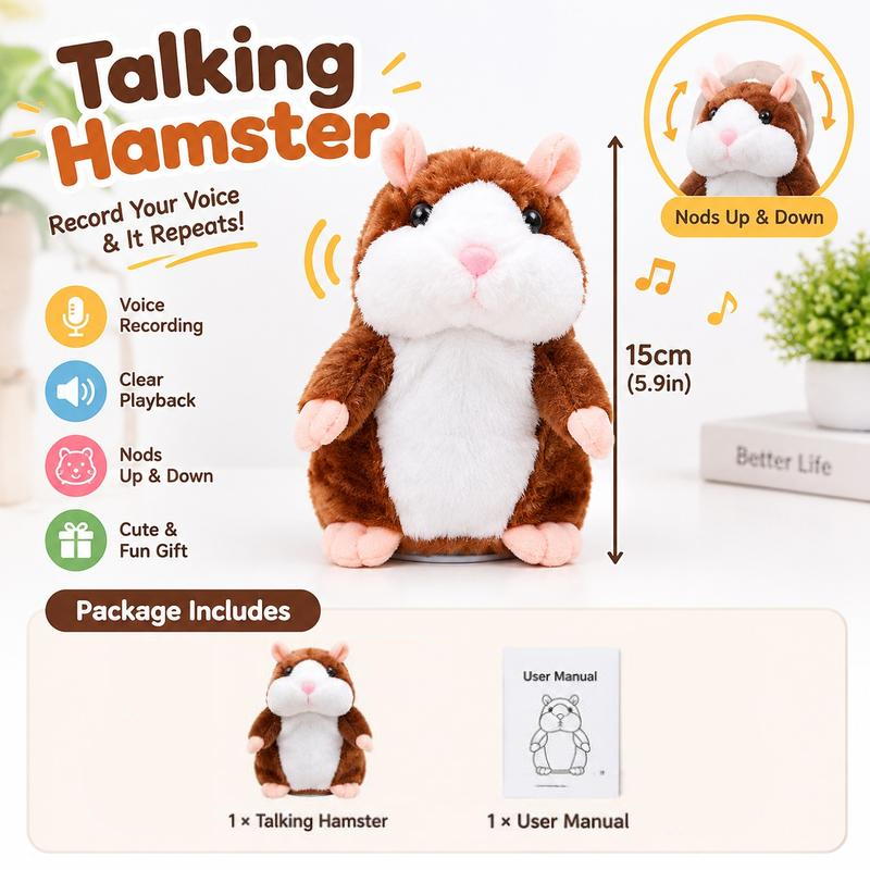 🔥Sprechender Hamster als Plüschtier – wiederholt alles, was man sagt, schüttelt automatisch den Kopf, urkomischer Spaß für Kinder und Erwachsene