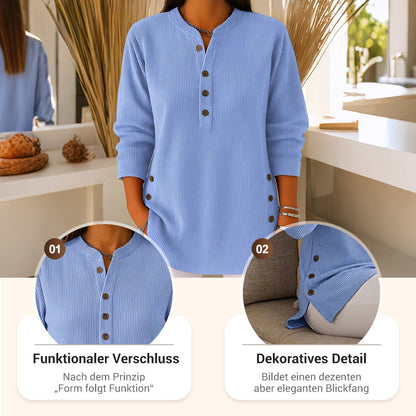 👔 50 % RABATT !!✨Damen Cordbluse mit Henley-Ausschnitt——Ihr Allrounder für jeden Anlass