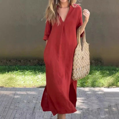 🔥Elegantes Kleid mit V-Ausschnitt und Schlitz