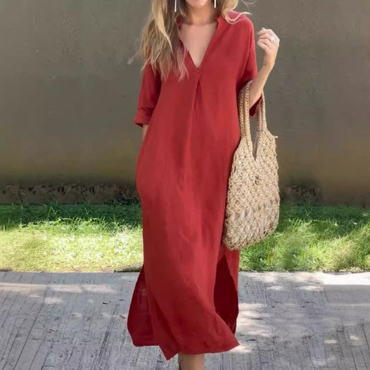 🔥Elegantes Kleid mit V-Ausschnitt und Schlitz