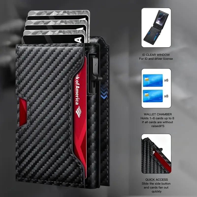 🧳 Flaches Pop-up-Portemonnaie: RFID-Schutz + Carbonfaser-Textur – Schneller Kartenzugriff & Sichere Aufbewahrung!