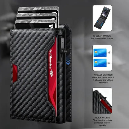🧳 Flaches Pop-up-Portemonnaie: RFID-Schutz + Carbonfaser-Textur – Schneller Kartenzugriff & Sichere Aufbewahrung!