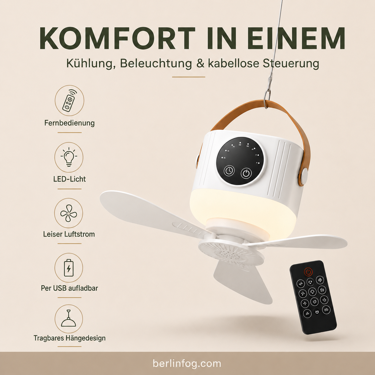 🌬️💡 50% RABATT! Auf wiederaufladbaren Deckenventilator mit LED – Kabellos, leise & dimmbar – Perfekt für Schlafzimmer, Balkon, Camping & Stromlose Räume ✨
