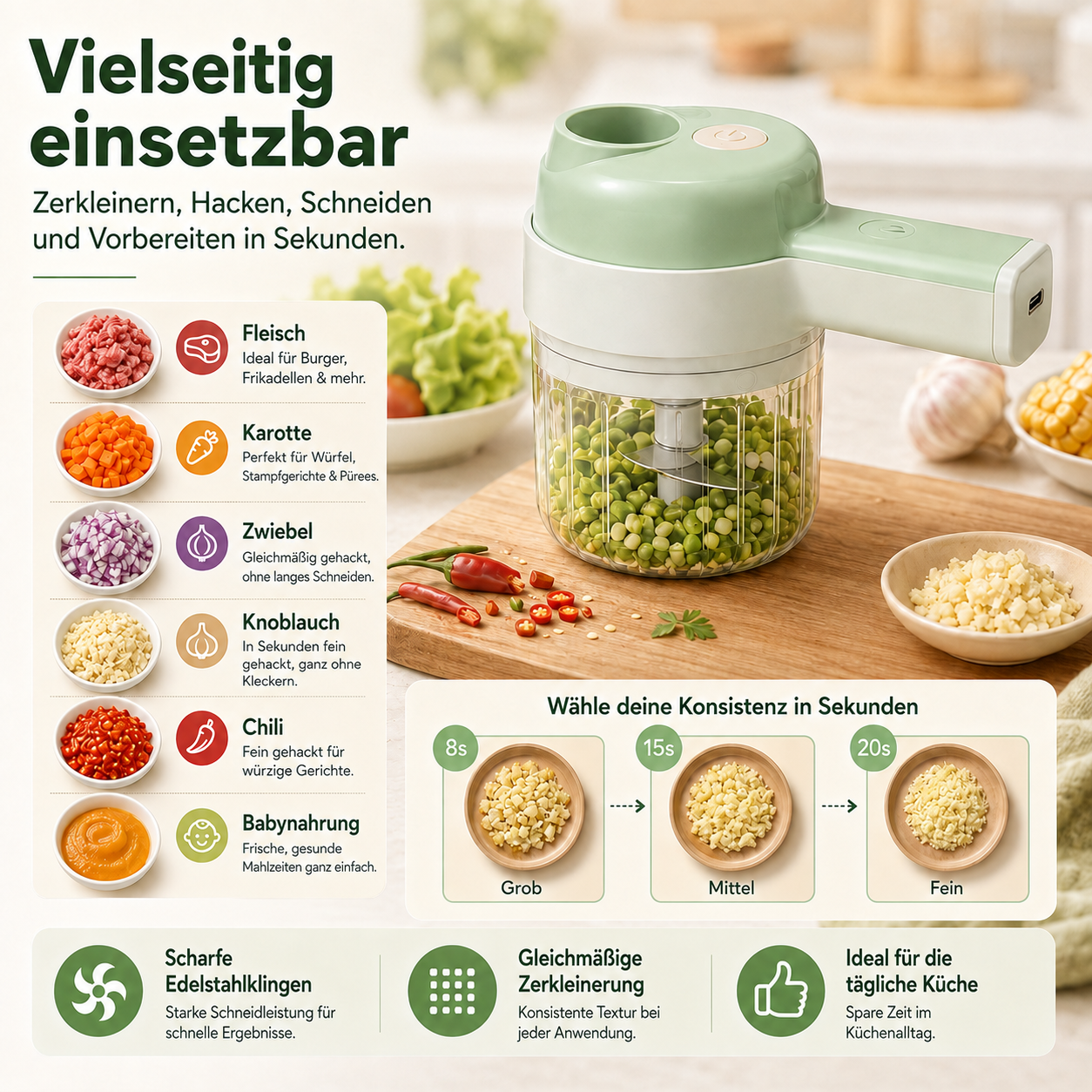 4-in-1-Set aus manuellem und elektrischem Gemüseschneider – Multifunktionale Akku-Küchenmaschine🥕🍳