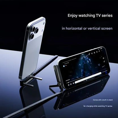 💎 2-in-1 Geflochtenes Schnellladekabel mit Integrierter Handyhalterung – 240W Ultra-Fast, T-förmig & Kabelsalat-frei 🔋📱