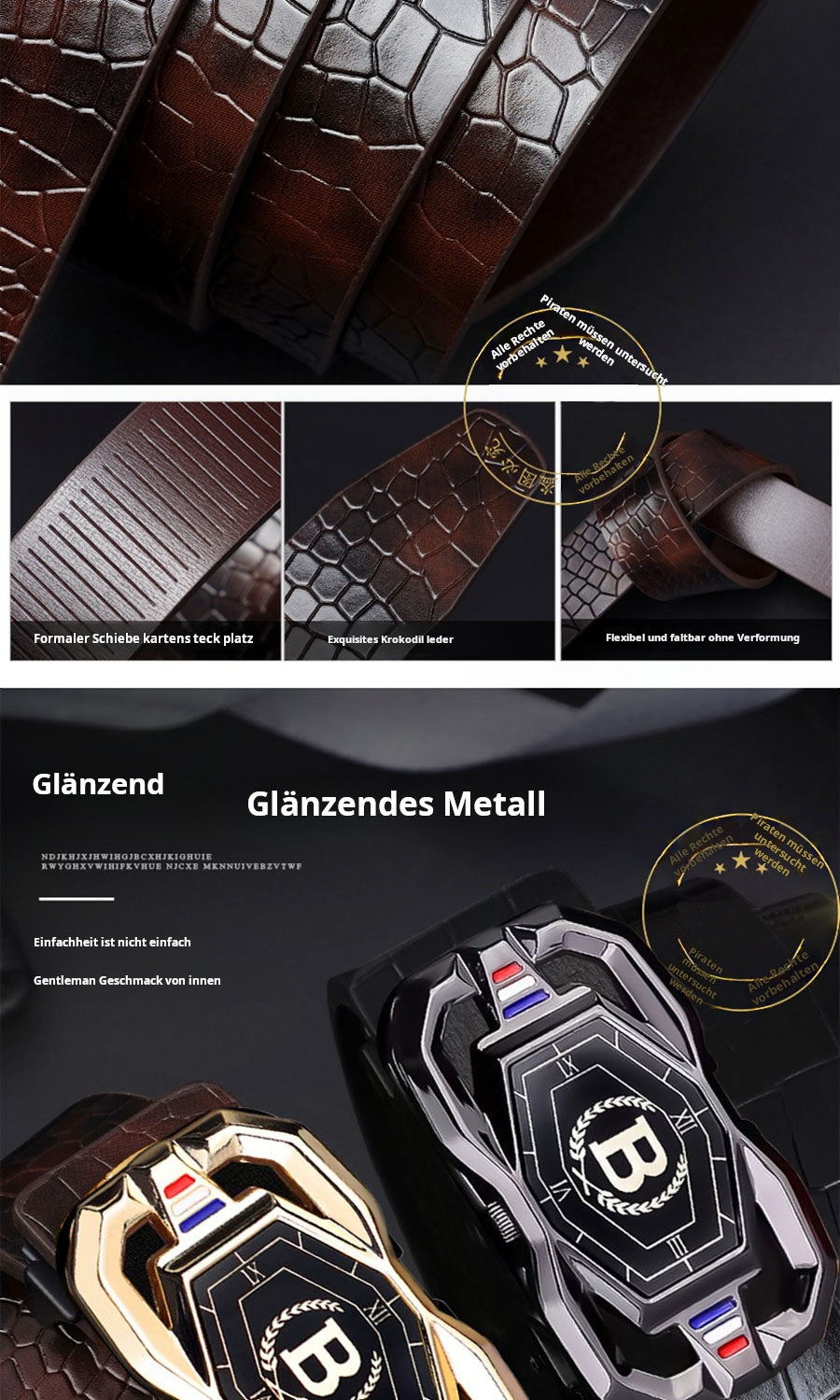 🐊 50% RABATT! 🎉 Herren-Ledergürtel mit Krokodilprägung – Automatische Schnalle, Echtleder & Vielseitig 👔📦