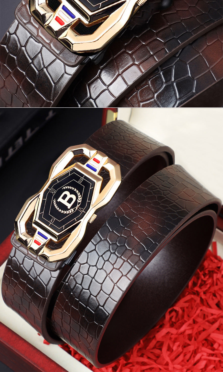 🐊 50% RABATT! 🎉 Herren-Ledergürtel mit Krokodilprägung – Automatische Schnalle, Echtleder & Vielseitig 👔📦