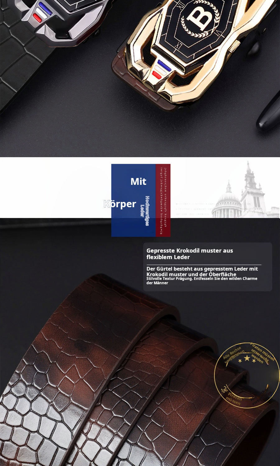 🐊 50% RABATT! 🎉 Herren-Ledergürtel mit Krokodilprägung – Automatische Schnalle, Echtleder & Vielseitig 👔📦