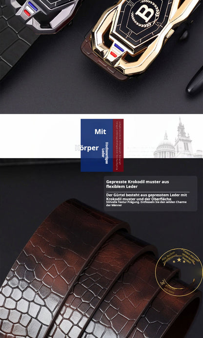 🐊 50% RABATT! 🎉 Herren-Ledergürtel mit Krokodilprägung – Automatische Schnalle, Echtleder & Vielseitig 👔📦