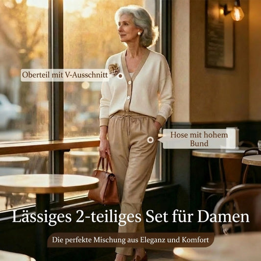 🔥Zeitlich begrenztes Angebot – 2-teiliges Set aus lässigem Damen-Oberteil mit V-Ausschnitt und Hose mit hoher Taille