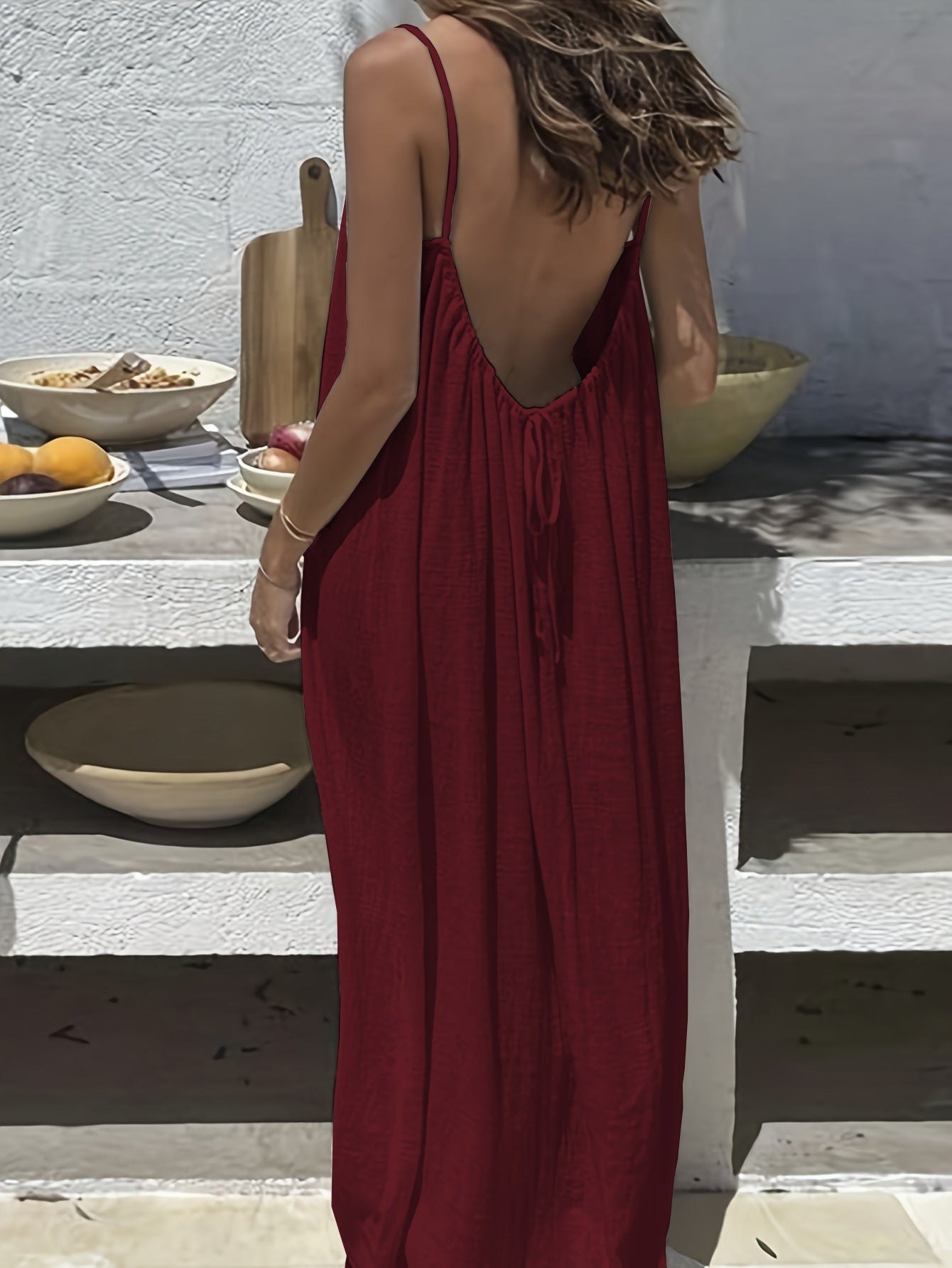 👗 58% RABATT! 💃 Einfarbiges Rückenfreies Cami-Kleid für Damen – Leicht, Luftiger Schnitt & Perfekt Für Den Sommer ☀️