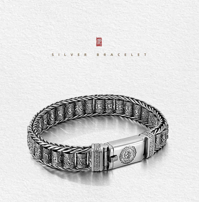 ✨ Tibetisches Gebetsmühlen-Armband – 925er Sterlingsilber, Glücksbringer & Valentinstagsgeschenk