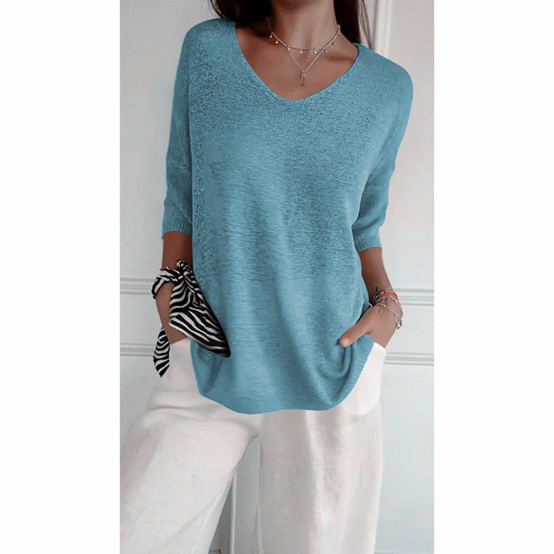 🌸 50% RABATT! 🧶 Unifarbenes Gestricktes Top mit V-Ausschnitt – Frühjahrsverkauf – Weich & Bequem, Zeitloser Look & Vielseitig Kombinierbar 👚