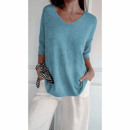 🌸 50% RABATT! 🧶 Unifarbenes Gestricktes Top mit V-Ausschnitt – Frühjahrsverkauf – Weich & Bequem, Zeitloser Look & Vielseitig Kombinierbar 👚