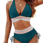 👙 LIMITIERTER 50% RABATT! Patchwork-Bikini 2-teiliges Set, V-Ausschnitt High-Waist Badeanzug für Damen, 2 Farben