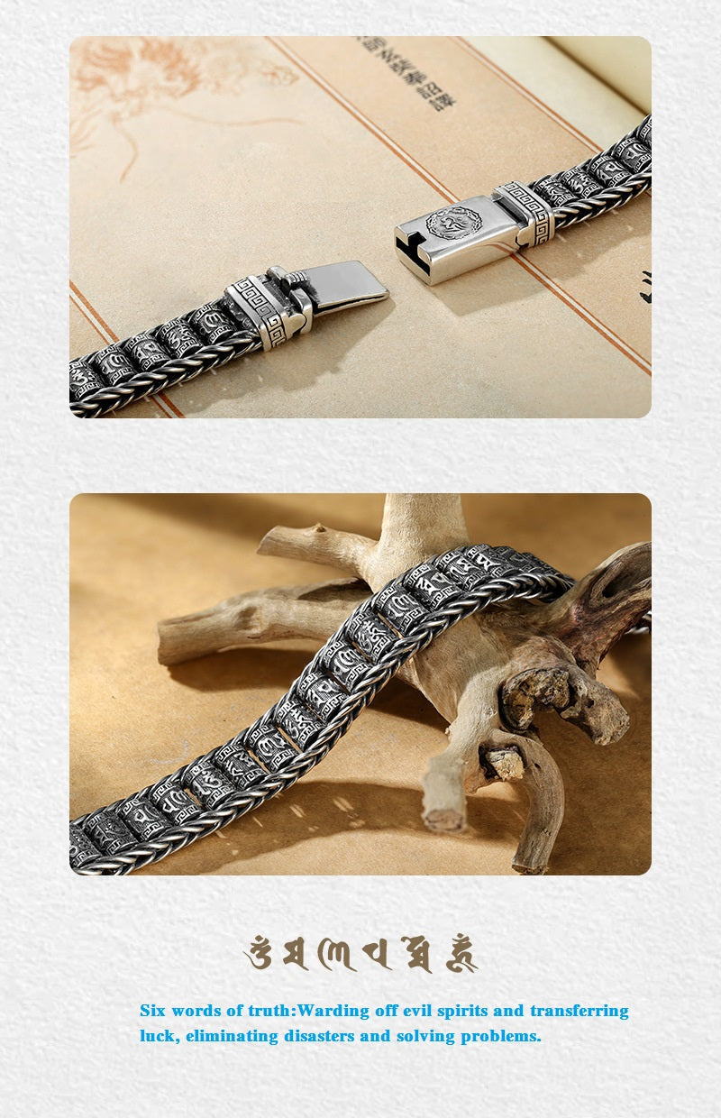 ✨ Tibetisches Gebetsmühlen-Armband – 925er Sterlingsilber, Glücksbringer & Valentinstagsgeschenk