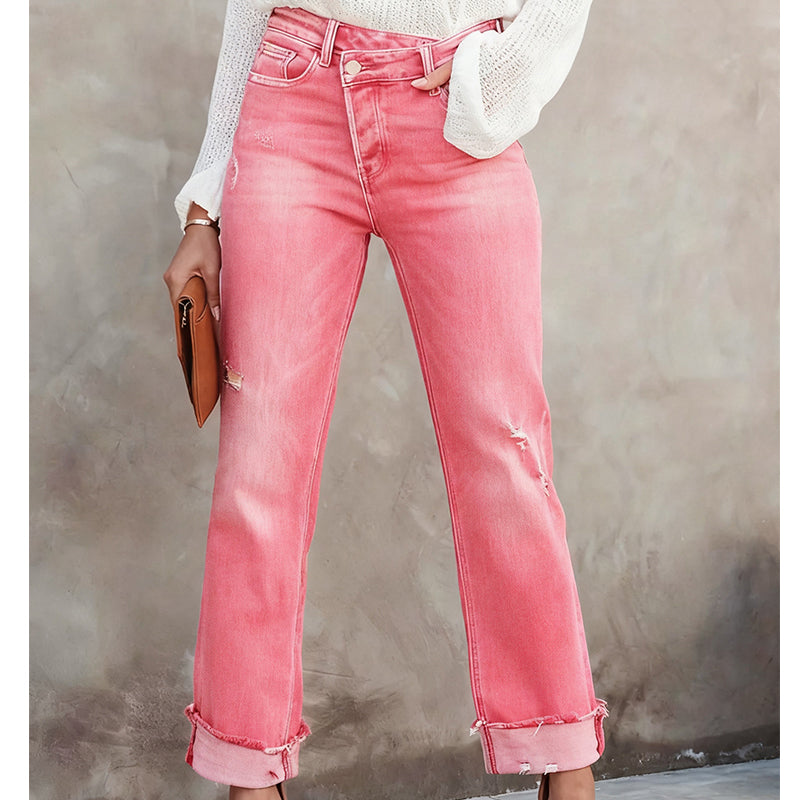 High-Waist Stretch-Jeans für Damen mit geradem Bein