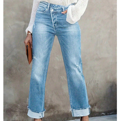 High-Waist Stretch-Jeans für Damen mit geradem Bein