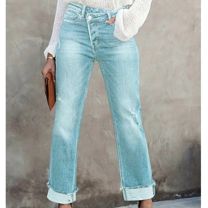 High-Waist Stretch-Jeans für Damen mit geradem Bein